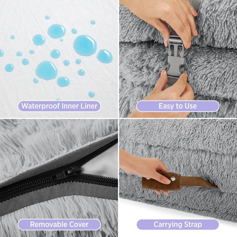 Lesure Luxury Warm Foldable 3-In-1 Flexible Giant Human Dog Bed Cozy Fluffy Faux Fur Lounge Sofa with Supportive Bolster Egg Foam Soft Plush Calming Orthopedic Bed for Winter Comfort Classic Lounge Sofa Options Tiktokshopblackfriday Choice