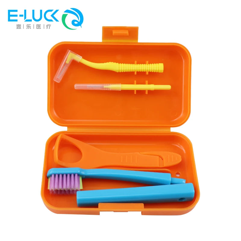 Dental Cleaning Care Kits Portable Travel Oral Cleaning Kits Detachable Toothbrush Interdental Brush Tongue Scraper Storage Case
