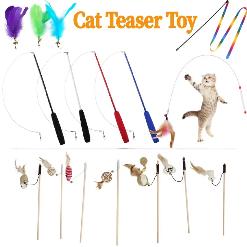 Cat Teaser Wands Interactive Retractable Fishing Pole Wand Cat Catcher Teaser Stick Rod for Kitten Training Exercising