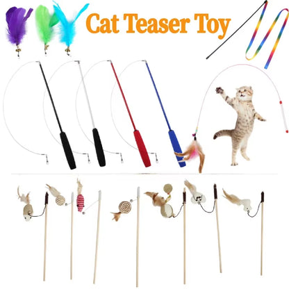 Cat Teaser Wands Interactive Retractable Fishing Pole Wand Cat Catcher Teaser Stick Rod for Kitten Training Exercising