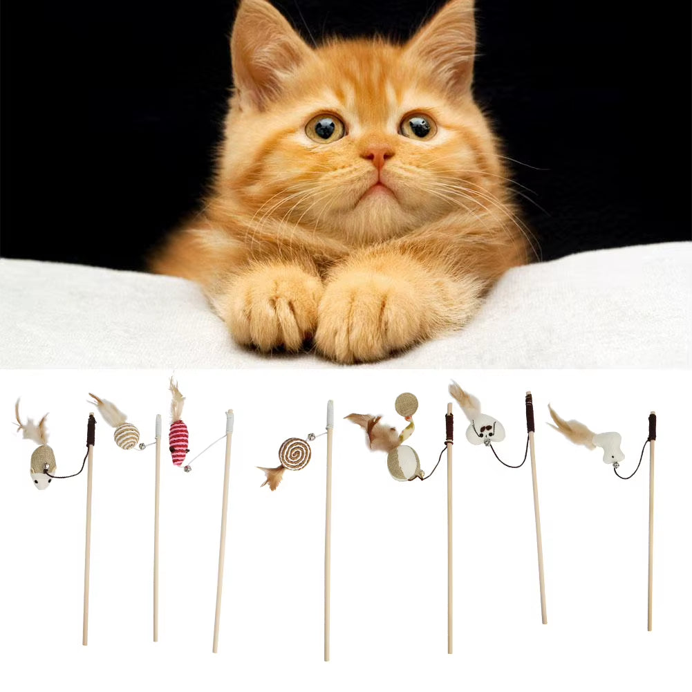 Cat Teaser Wands Interactive Retractable Fishing Pole Wand Cat Catcher Teaser Stick Rod for Kitten Training Exercising