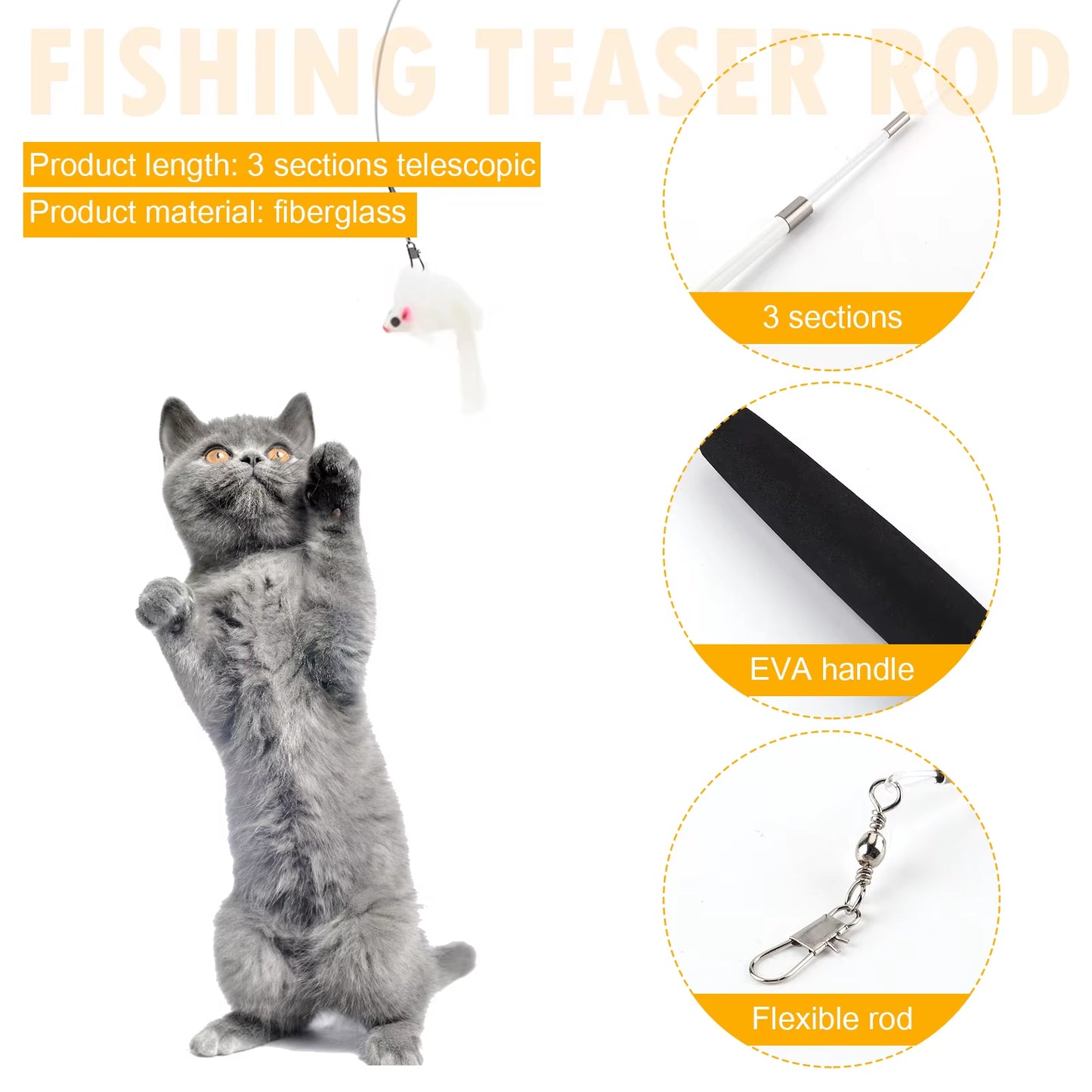 Cat Teaser Wands Interactive Retractable Fishing Pole Wand Cat Catcher Teaser Stick Rod for Kitten Training Exercising