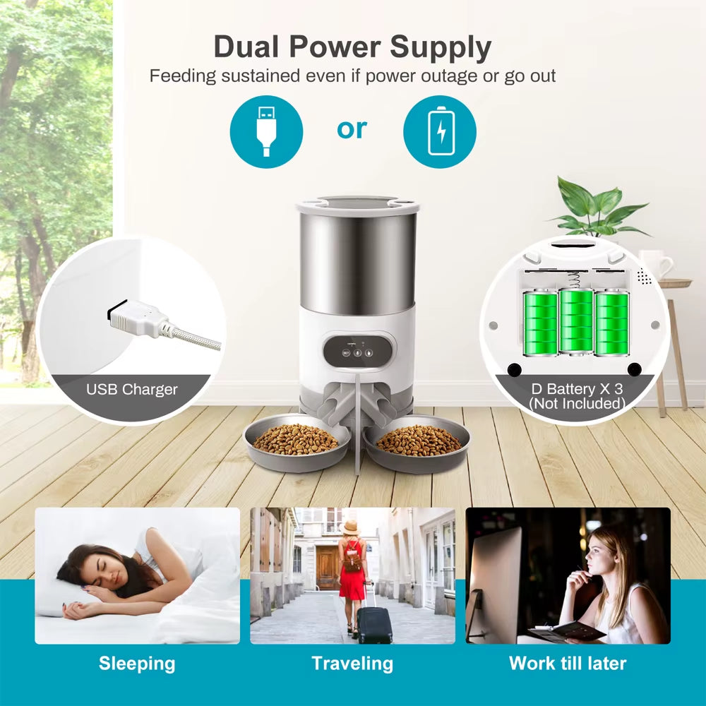 Smart APP Pet Feeder Cat and Dog Food Automatic Dispenser Stainless Steel Bowl Cats and Dogs with Recording Timing Feeding